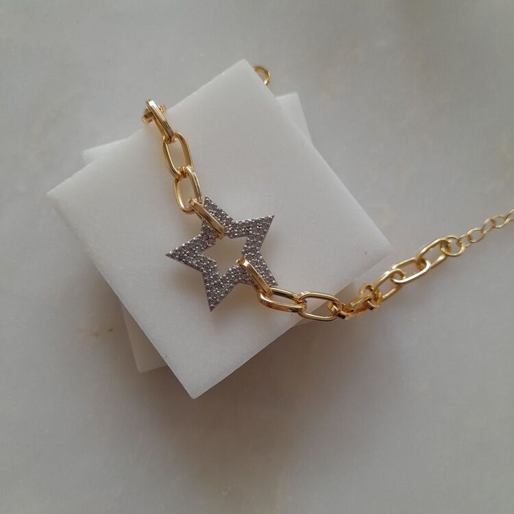 Altın Kaplama Yıldız Zirkon Taşlı Gold Bileklik