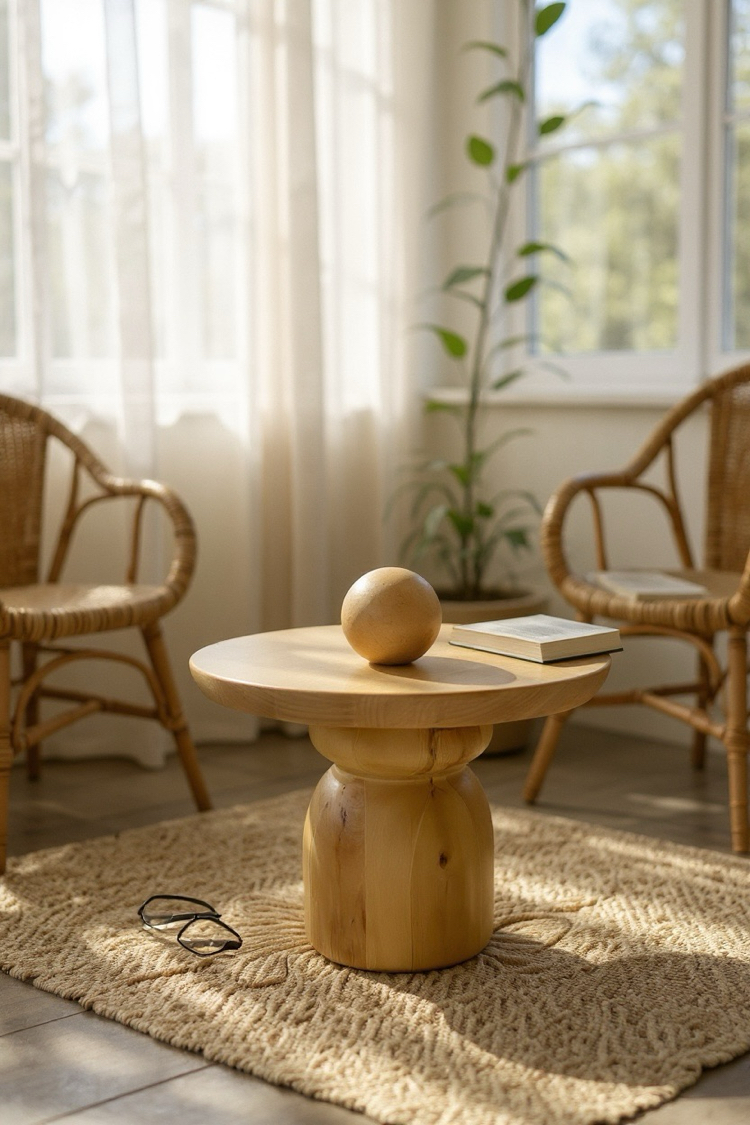 Naturel doğal ahşap tekli yan sehpa