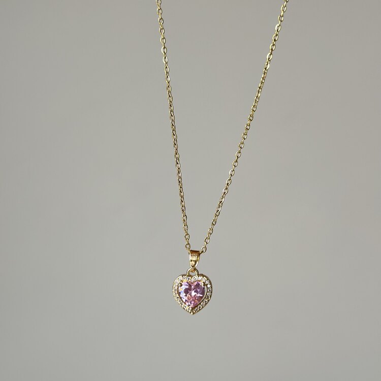 ÇELİK LOVE KALP KOLYE GOLD PEMBE
