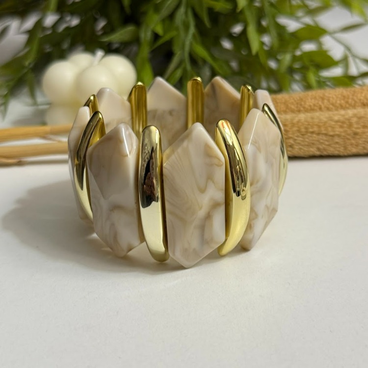 Krem-Gold Kemik Görünüm Elastik Kelepçe -YZ2500187