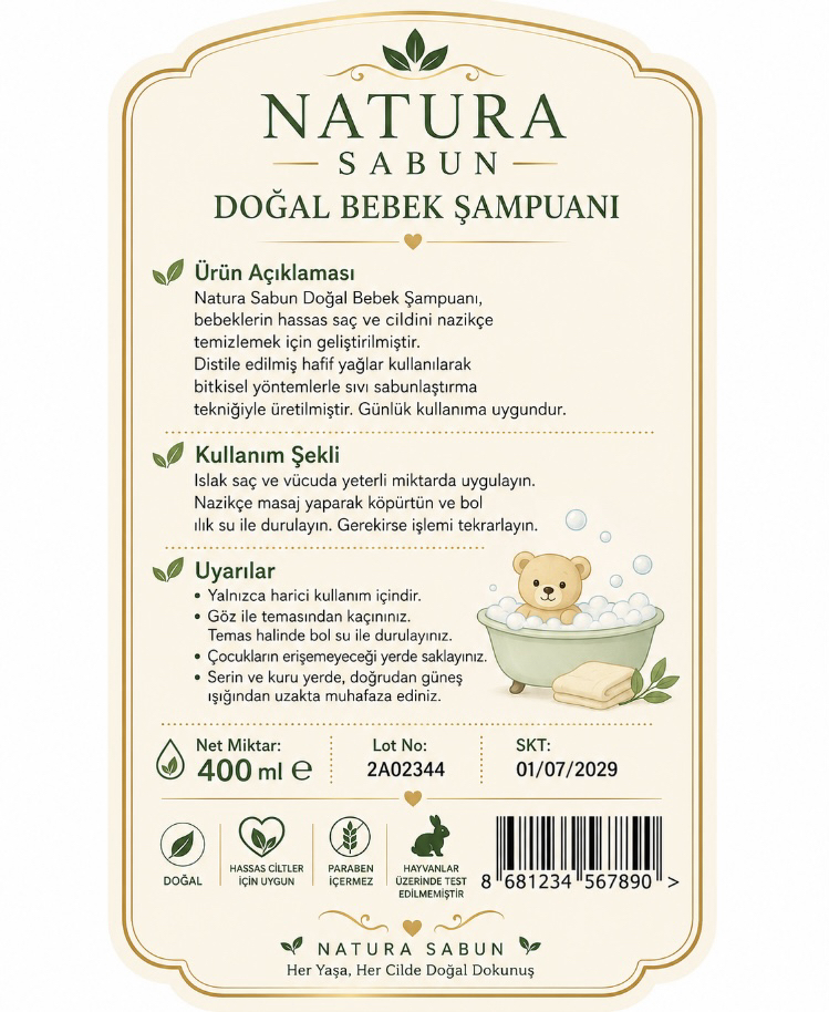 BEBEK ŞAMPUANI SAĞLIKLI GÜVENLİ SAÇ VE DUŞ KEYFİ 400 ml