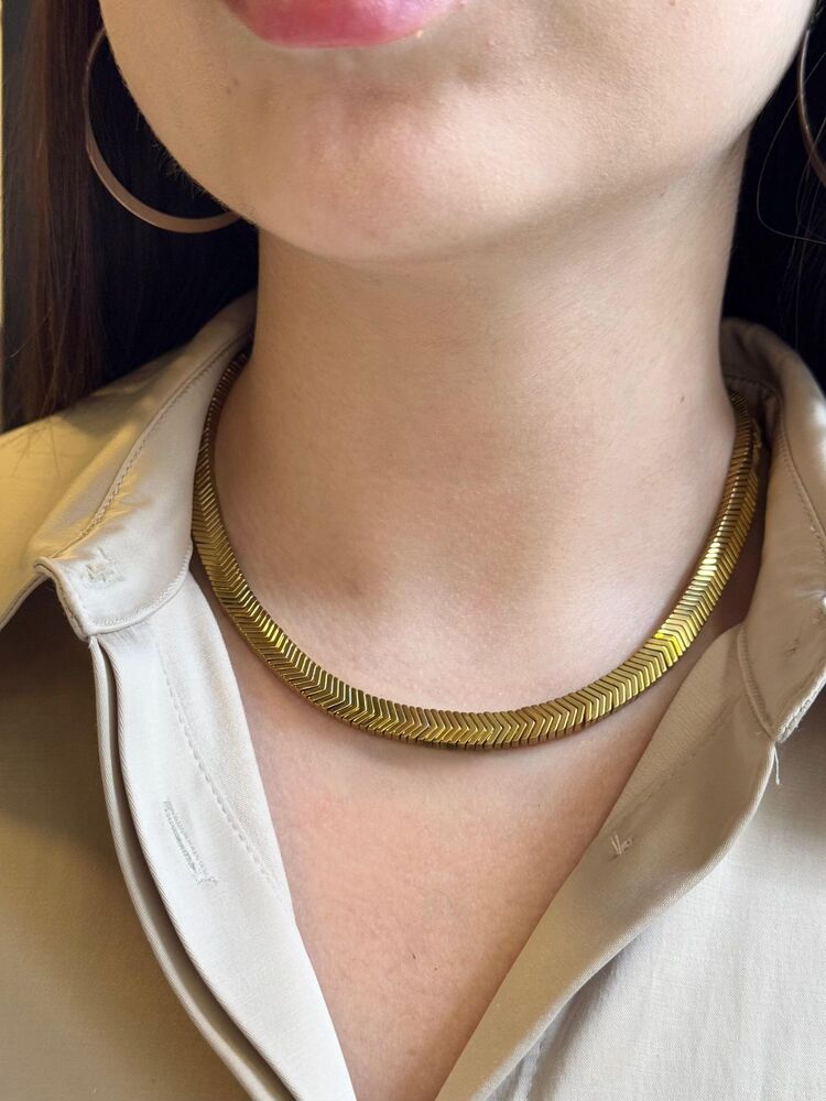 Sade Balıksırtı Gold Hematit Kolye 