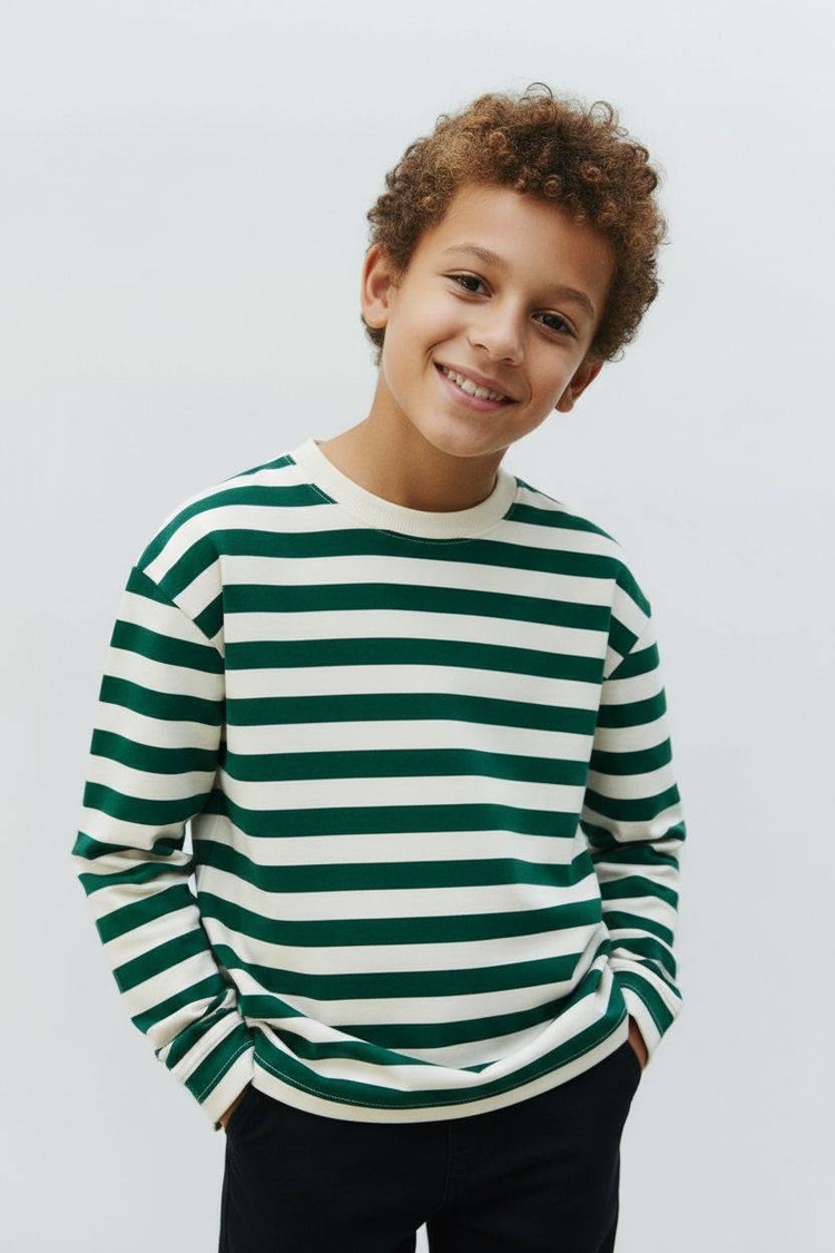 Laciel yeşil beyaz çizgili sweatshirt