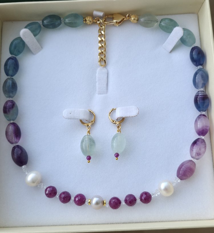 Yakut & Herkimer & İnci & Florit ve küpesi