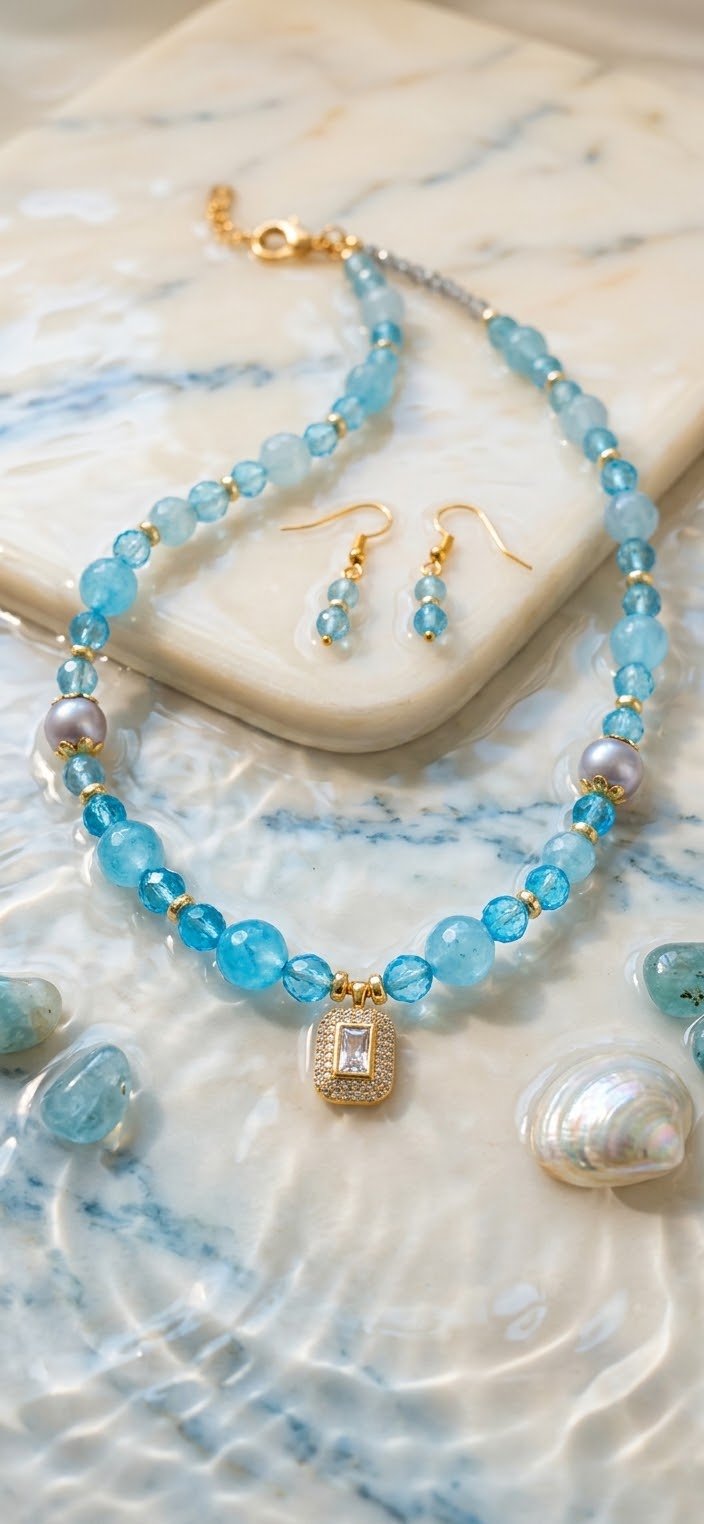 TOPAZ & AKUAMARİN KOLYE VE KÜPESİ