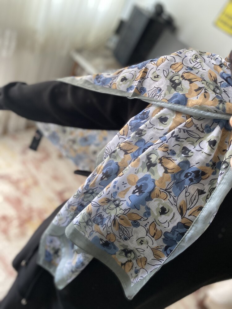 Açık yeşil Çiçekli Elegans Pamuk Şal