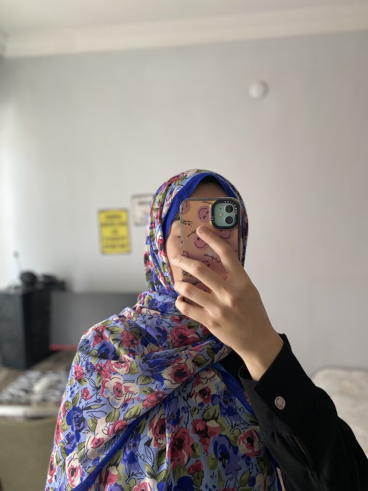 Koyu Mavi Çiçek Desenli Pamuk Şal
