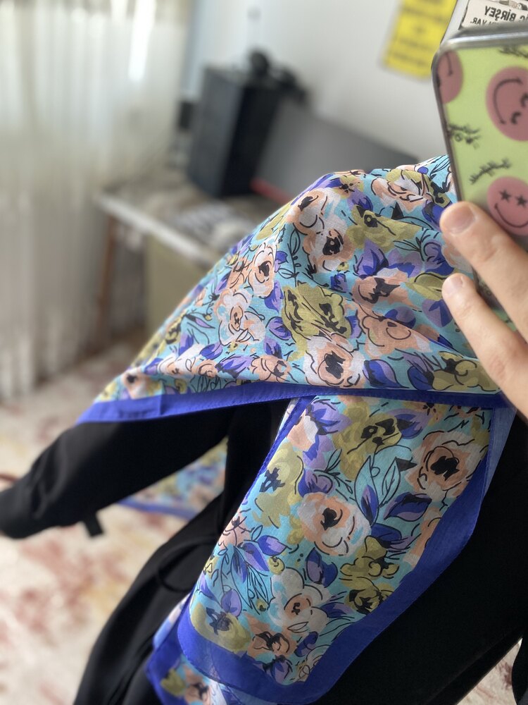 Mavi Çiçekli Elegans Pamuk Şal