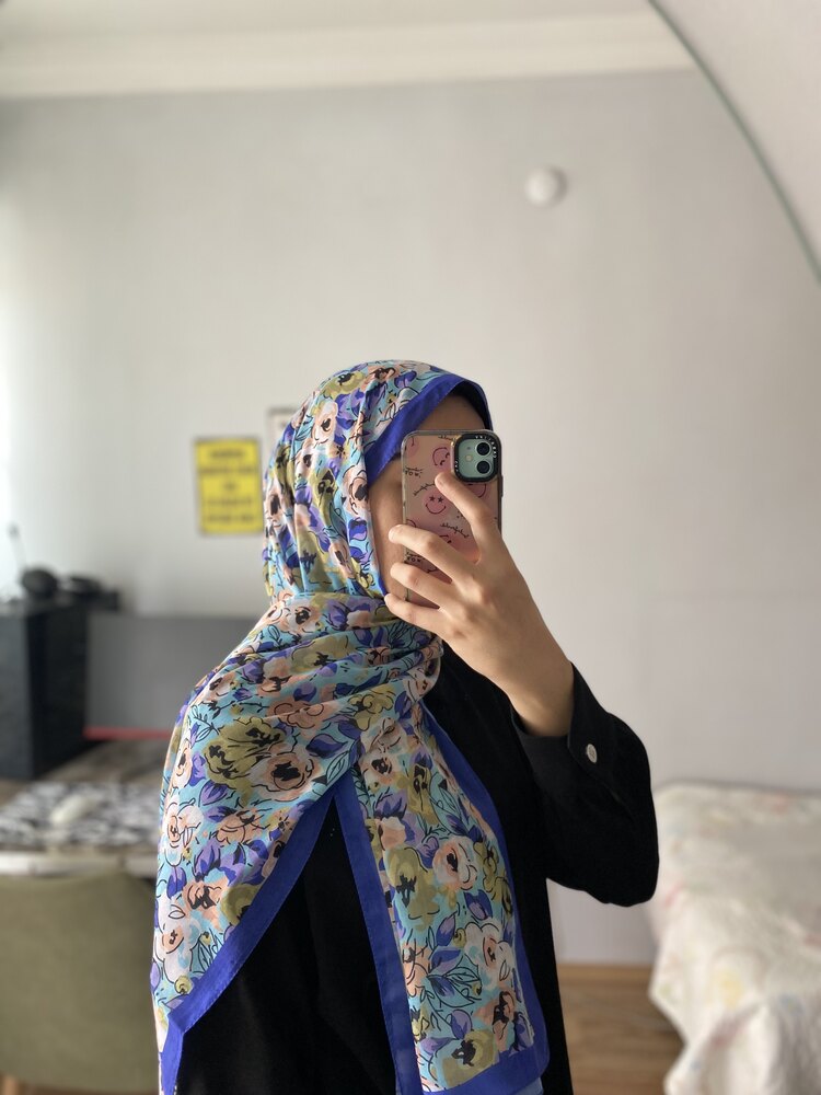 Mavi Çiçekli Elegans Pamuk Şal