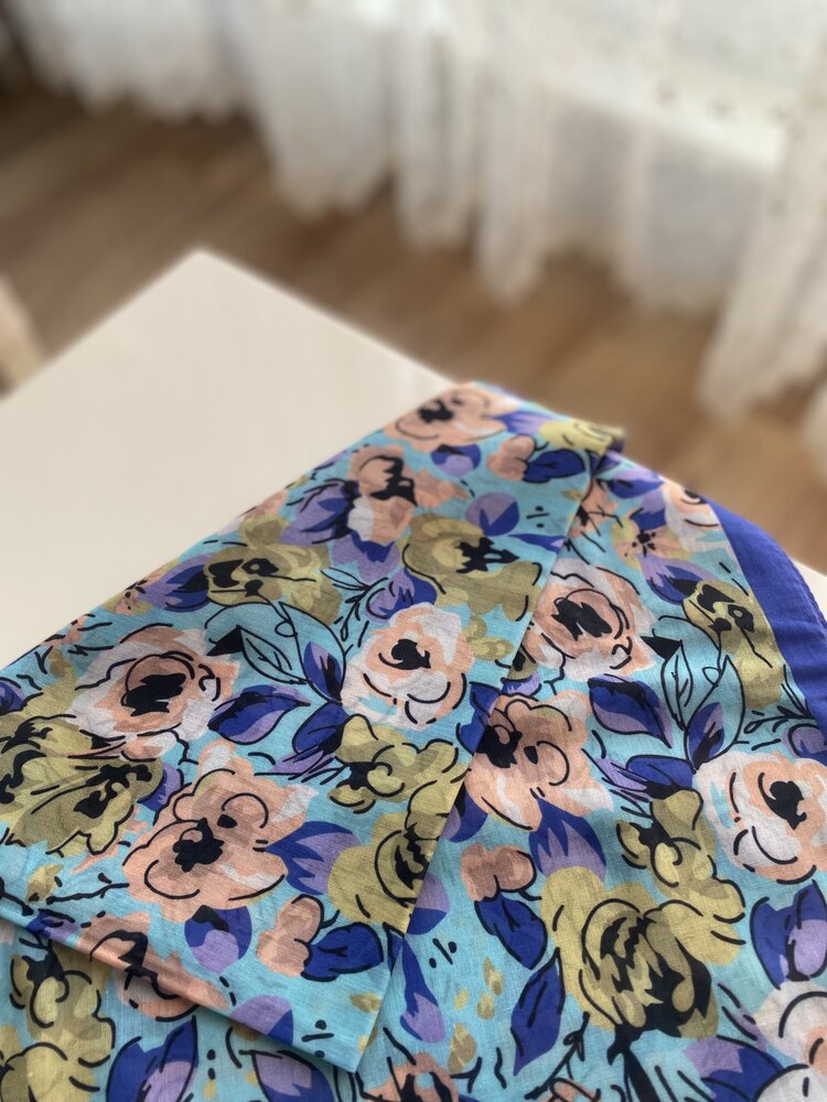 Mavi Çiçekli Elegans Pamuk Şal