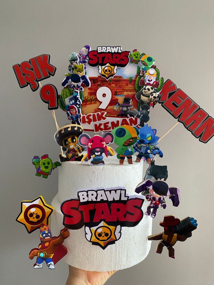 Brawl Stars Kişiye Özel 3D Katmanlı Pasta Süsü Seti - İsim ve Yaş Yazılı Mega Paket
