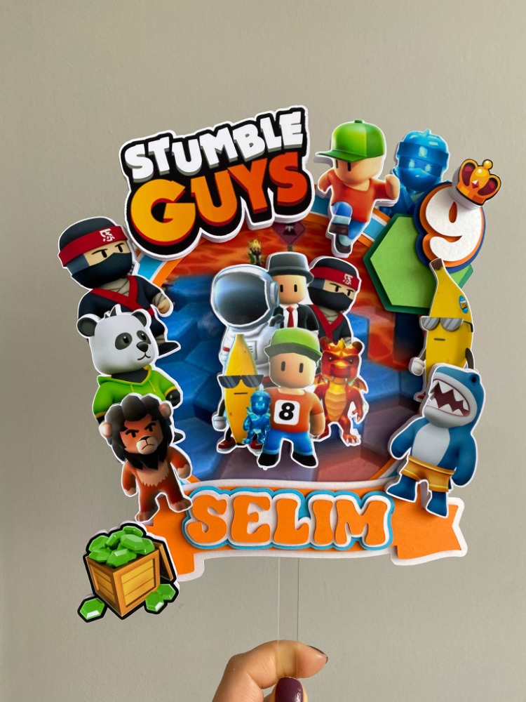 İsme Özel Stumble Guys Pasta Üstü Süsü - Premium 3D Tasarım - Savaşçı Karakterler Seti