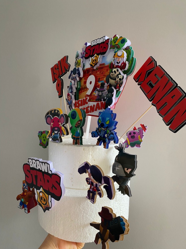 Brawl Stars Kişiye Özel 3D Katmanlı Pasta Süsü Seti - İsim ve Yaş Yazılı Mega Paket