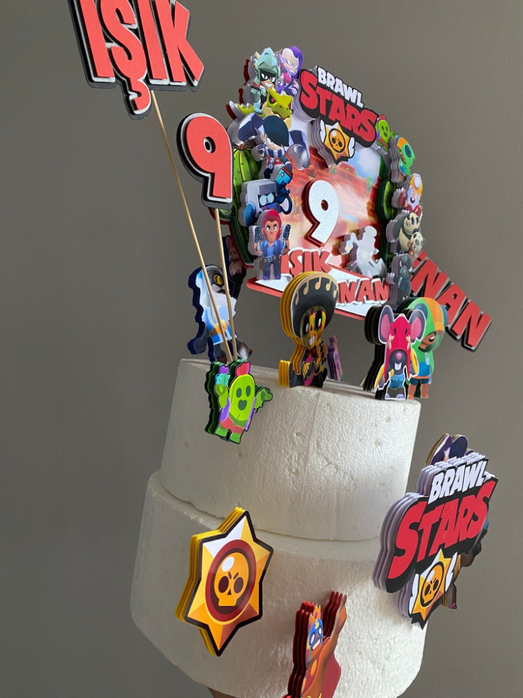 Brawl Stars Kişiye Özel 3D Katmanlı Pasta Süsü Seti - İsim ve Yaş Yazılı Mega Paket