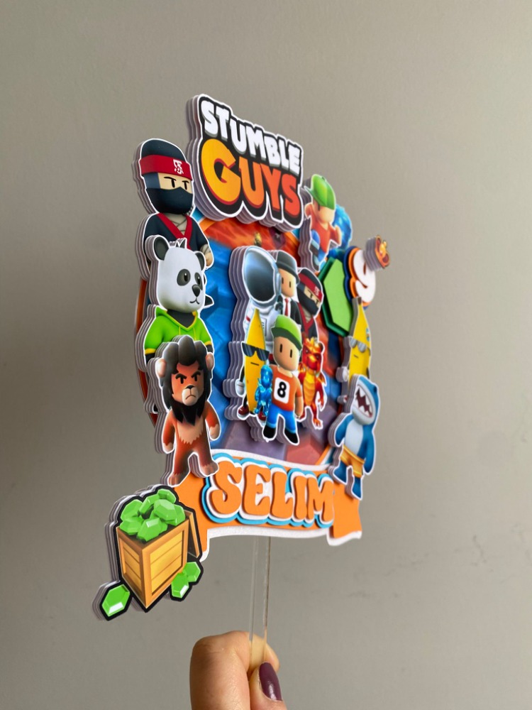 İsme Özel Stumble Guys Pasta Üstü Süsü - Premium 3D Tasarım - Savaşçı Karakterler Seti