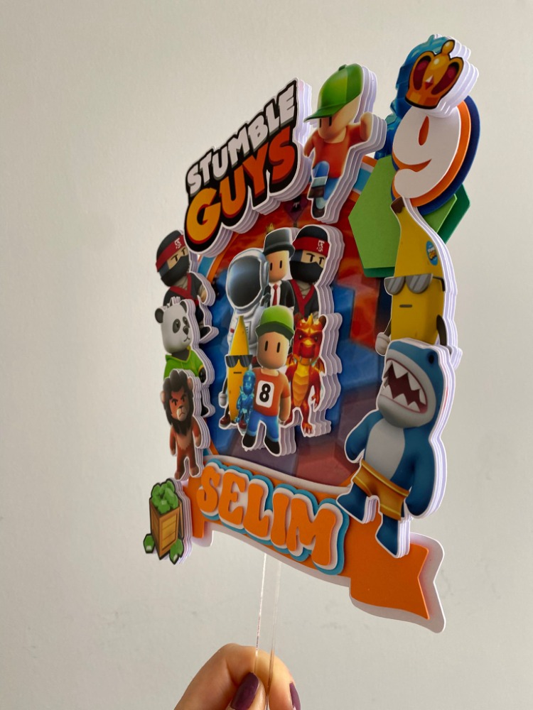 İsme Özel Stumble Guys Pasta Üstü Süsü - Premium 3D Tasarım - Savaşçı Karakterler Seti