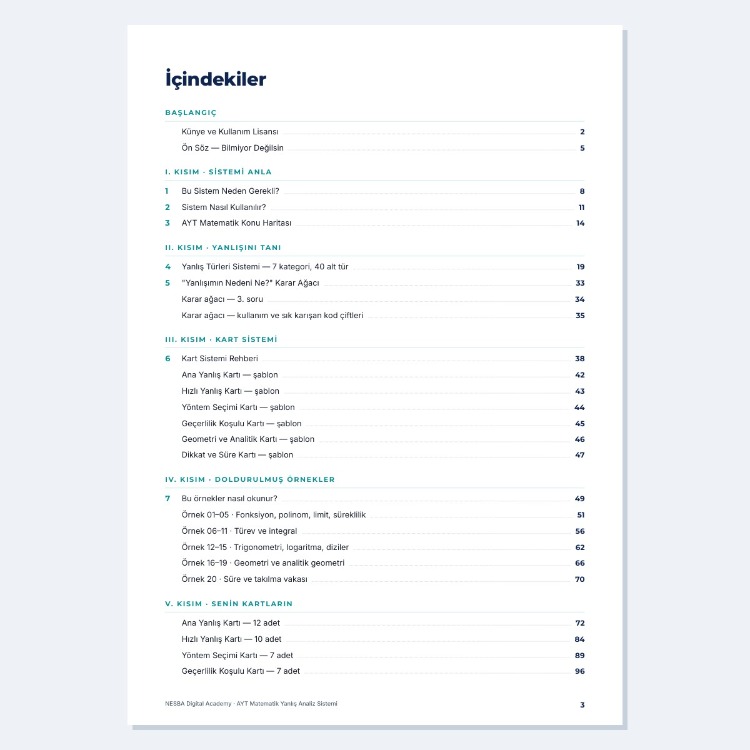 AYT Matematik Yanlış Analiz Sistemi — Dijital Çalışma Kitabı (PDF)