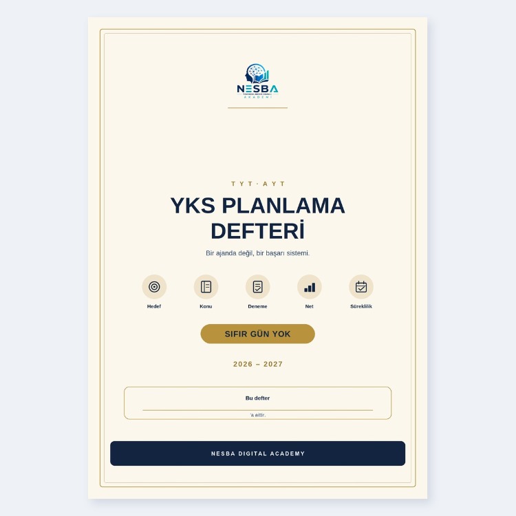 YKS Planlama Defteri 2026–2027 — Dijital Çalışma Defteri (PDF)