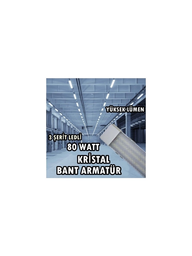 80 Watt 120 cm Kristal Yatay LED Bant Armatür - Trafolu Beyaz Işık