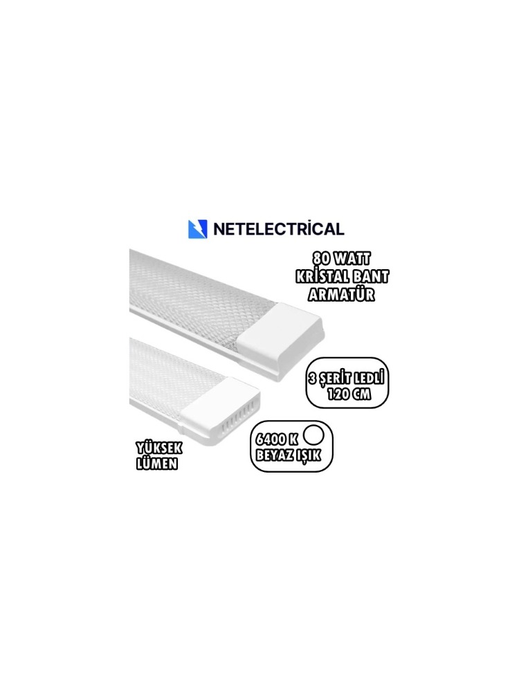 80 Watt 120 cm Kristal Yatay LED Bant Armatür - Trafolu Beyaz Işık