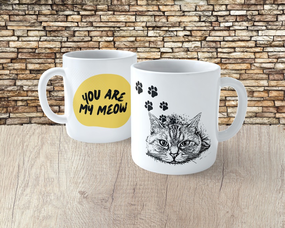 Kedi Desenli Porselen Kupa Bardak