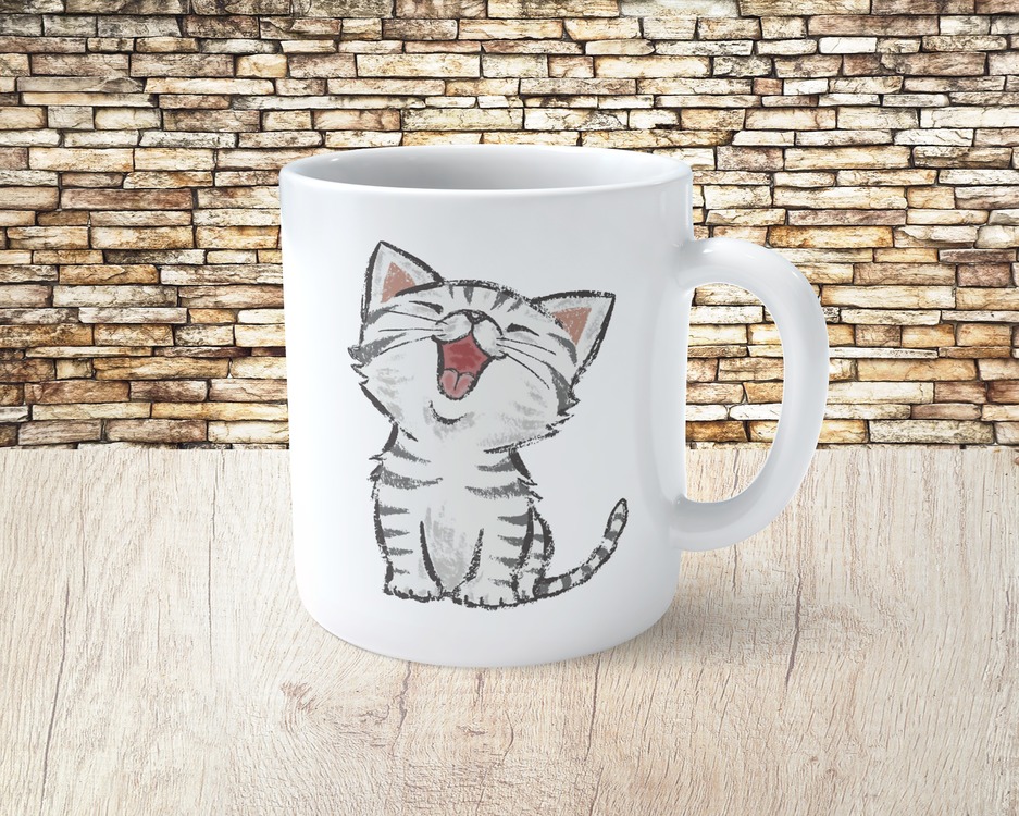 Kedi Desenli Porselen Kupa Bardak