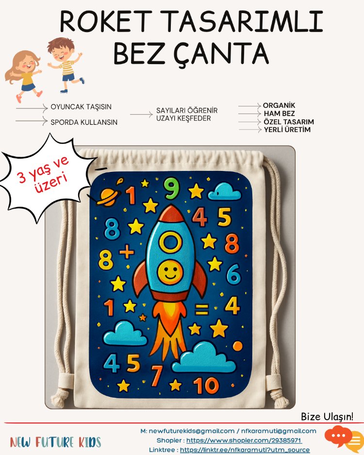 Roket Desenli Çanta