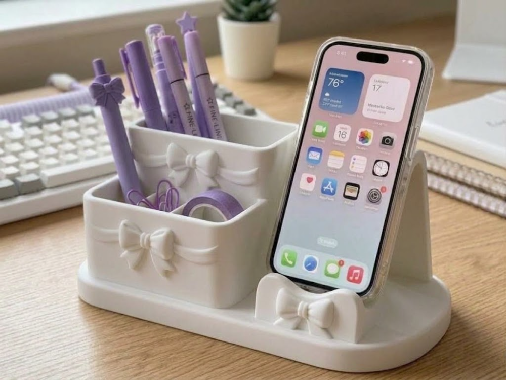 Özel Tasarım Fiyonk Detaylı Masaüstü Organizer ve Telefon Standı