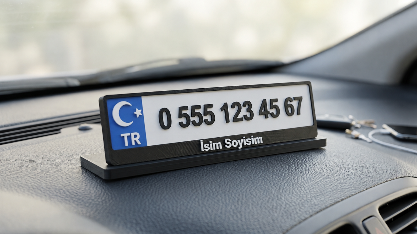 Kişiye Özel Araç İçi Telefon Numaratörü - 3D Kabartmalı Mini Plaka Tasarımı