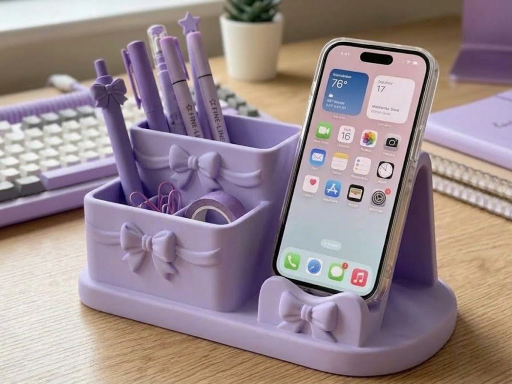 Özel Tasarım Fiyonk Detaylı Masaüstü Organizer ve Telefon Standı