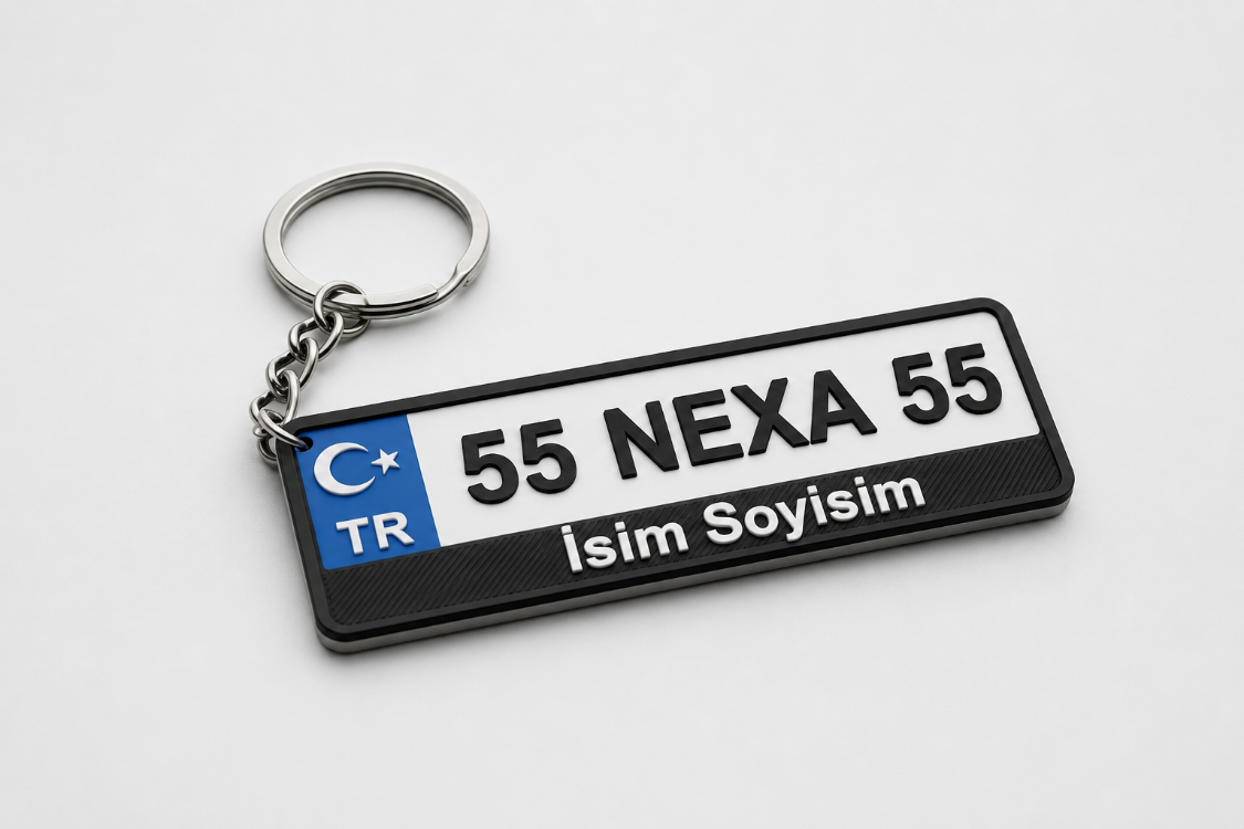 Kişiye Özel 3D Kabartmalı Plaka Anahtarlık (Araç ve İsim Detaylı)