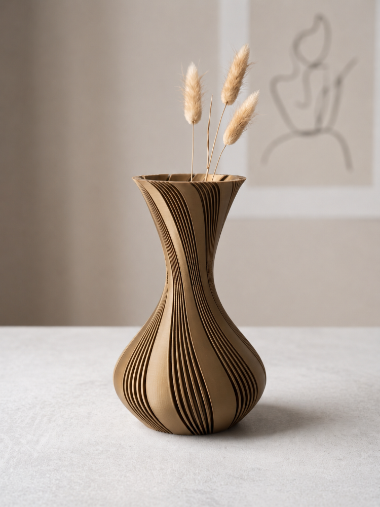 Modern Spiral Tasarım 3D Vazo - Dekoratif Bronz Etkili (21 cm)