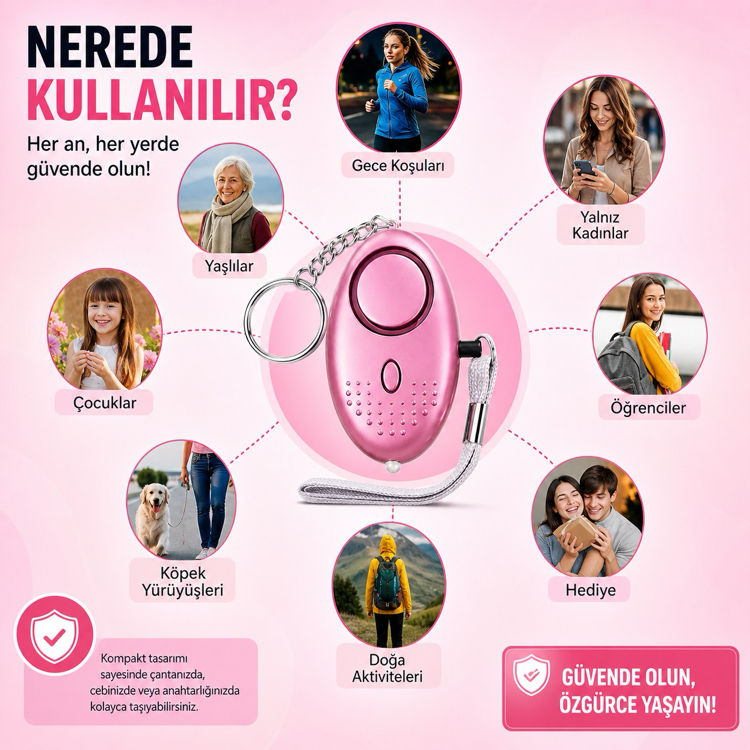 Kadın Güvenlik Alarmı (130dB) | Hediye Anahtarlık
