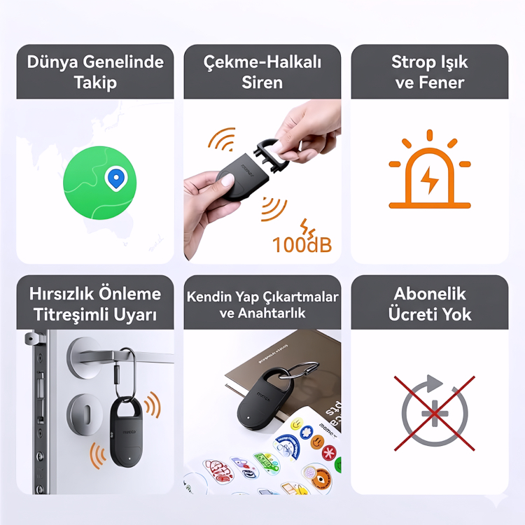 Akıllı Anahtarlık Alarm & Konum Bulucu | Şarjlı Siyah