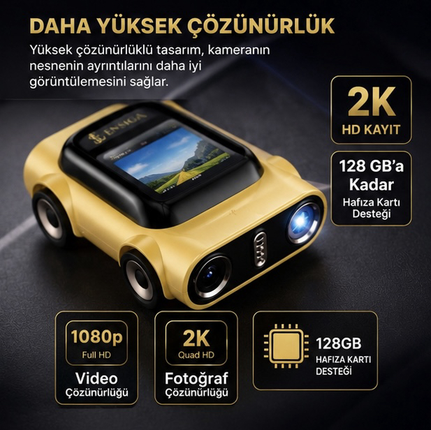Mini Araç Tasarımlı 2K Parmak Kamera – LCD Ekranlı Anahtarlık Kamera