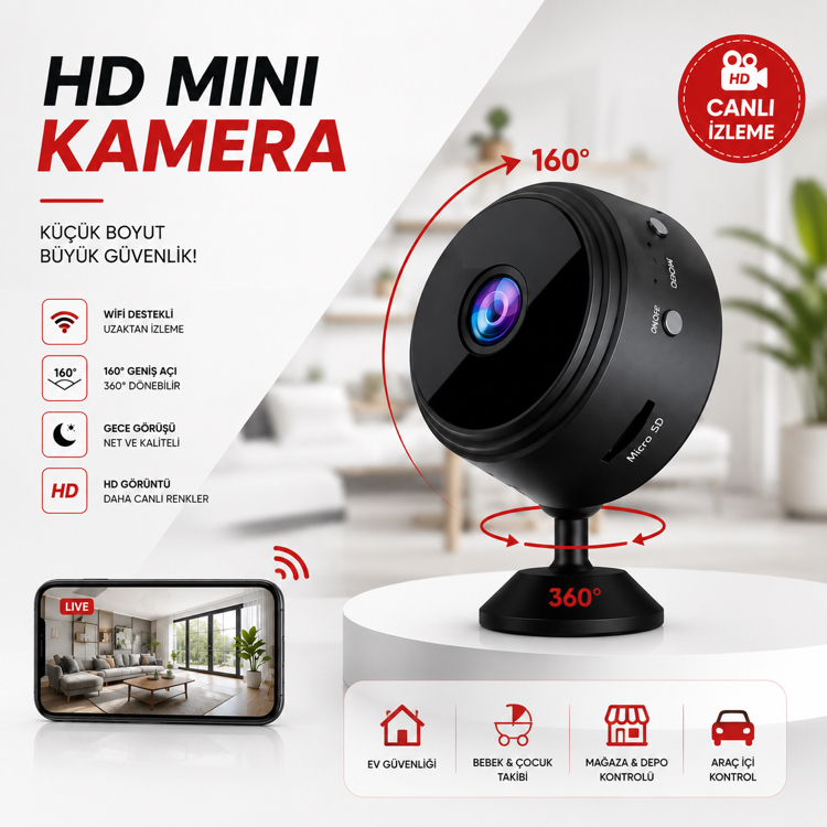 Mini Wi-Fi Güvenlik Kamerası – Full HD Kompakt Kamera