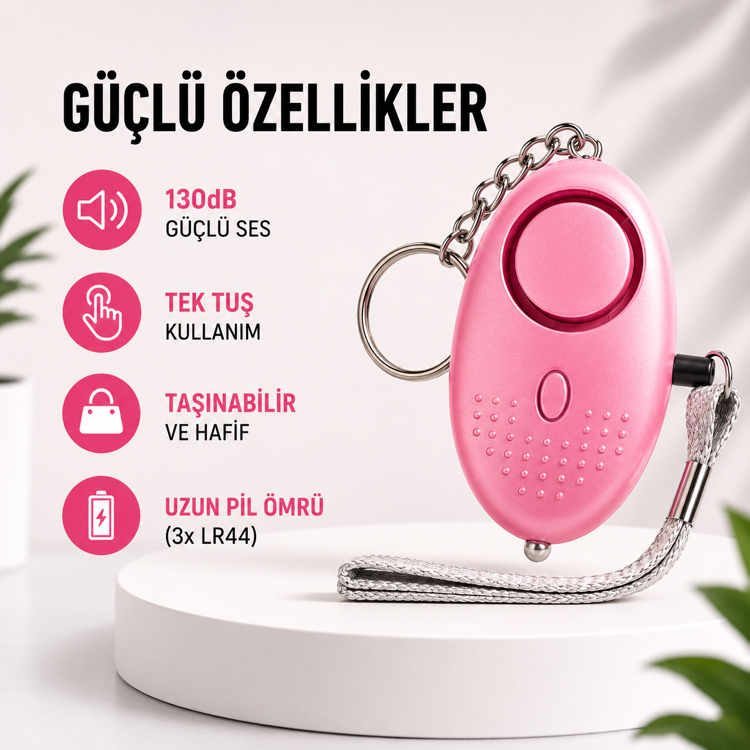 Kadın Güvenlik Alarmı (130dB) | Hediye Anahtarlık