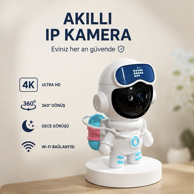 4K Akıllı Robot IP Kamera | 360° Wi-Fi Güvenlik Kamerası