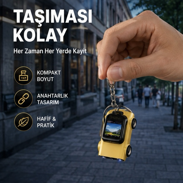 Mini Araç Tasarımlı 2K Parmak Kamera – LCD Ekranlı Anahtarlık Kamera
