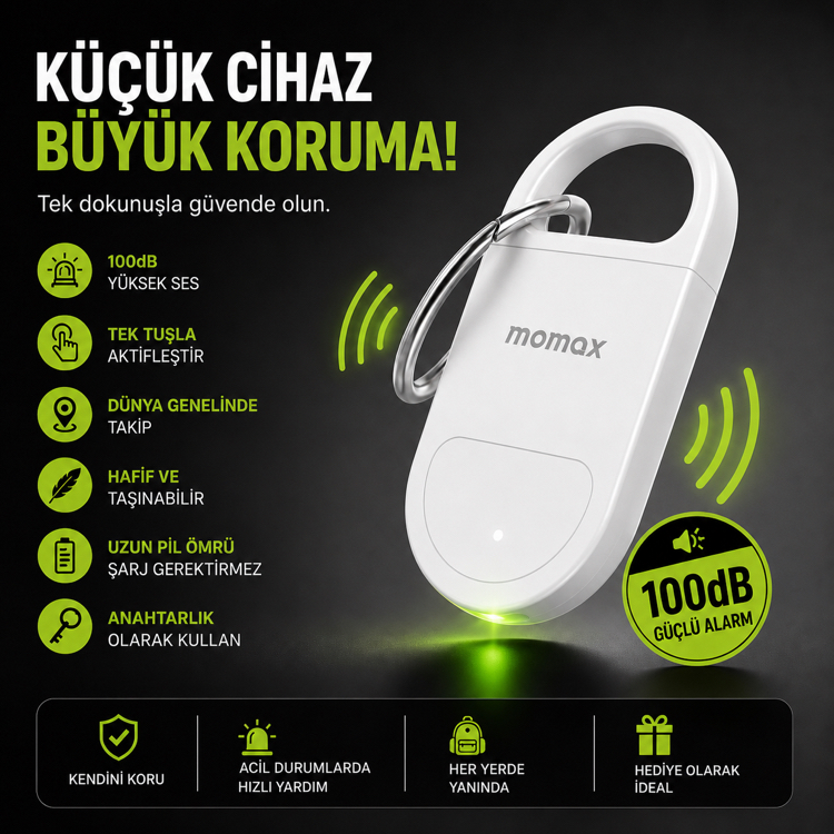 Akıllı Anahtarlık Alarm & Konum Bulucu | Şarjlı Beyaz