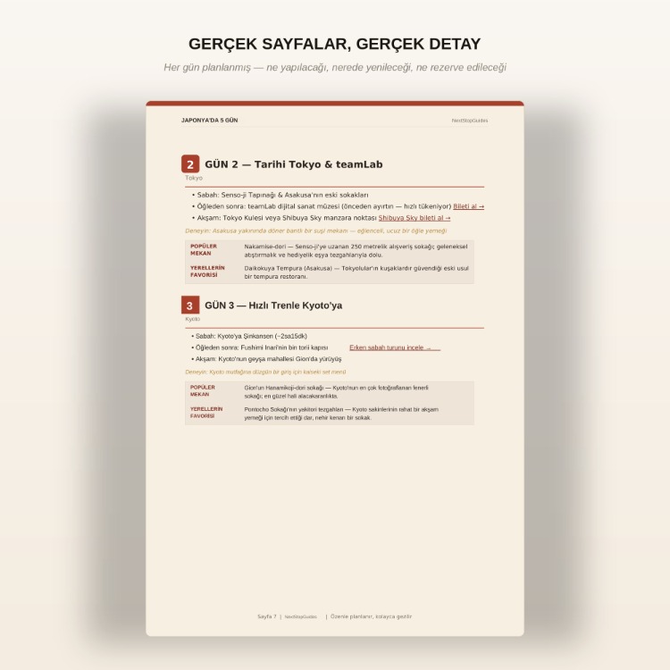 Japonya 5 Günlük Gezi Rehberi PDF | Tokyo Kyoto Osaka Rota Planı | Basılabilir Seyahat Rehberi
