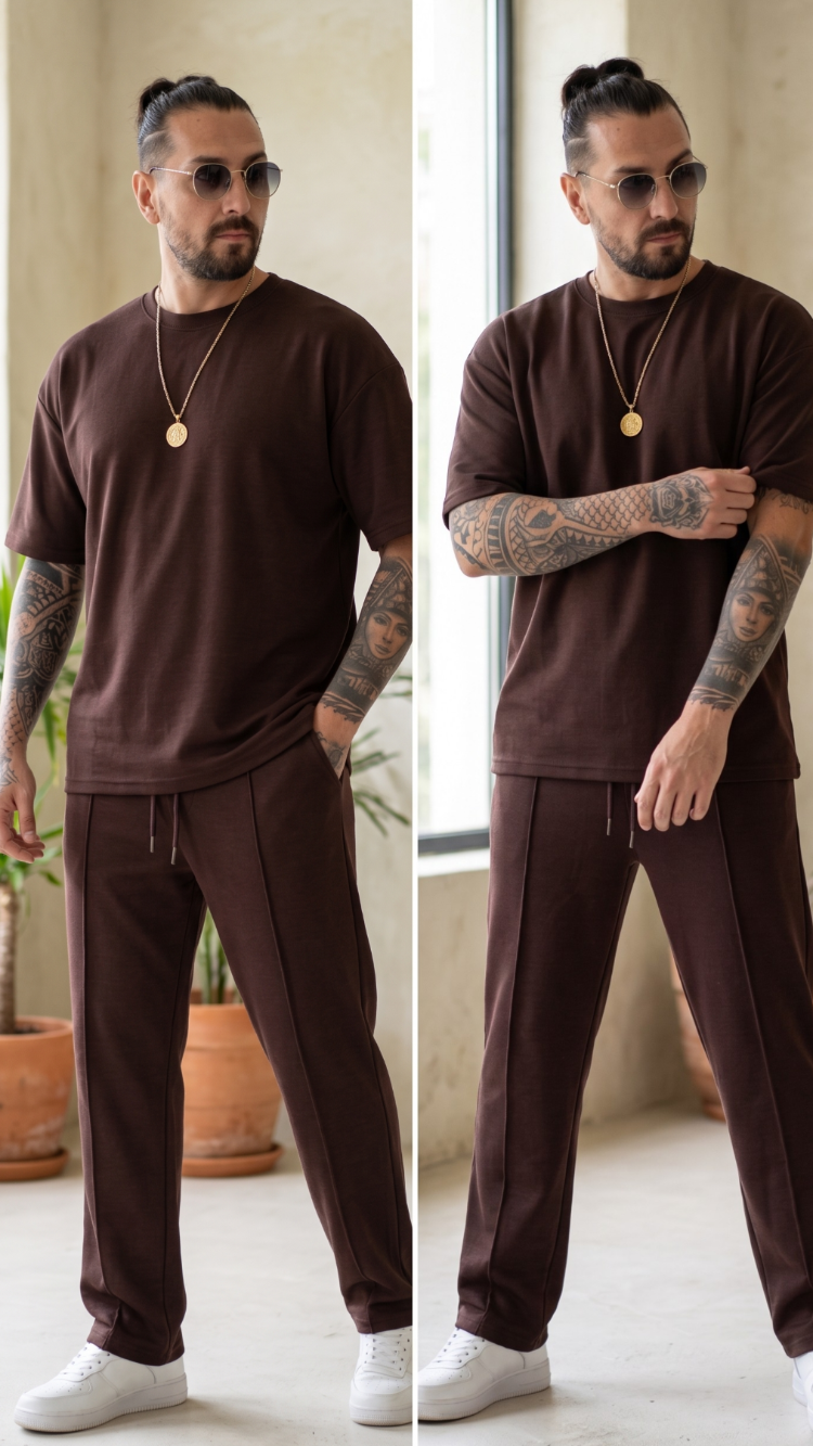 Acı Kahve Premium Oversize Oysho Baggy Alt-Üst Takım — Unisex Streetwear Set