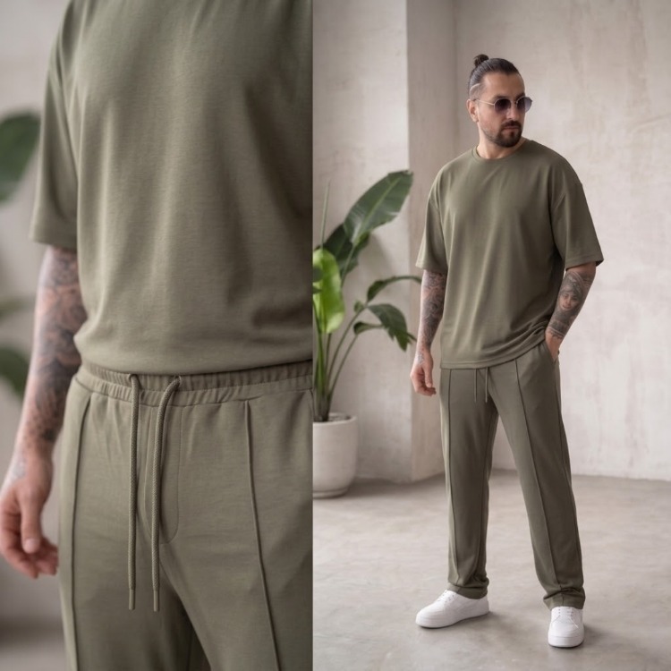 Haki Yeşil Oysho Erkek Takım — Oversize Rahat Alt-Üst Set