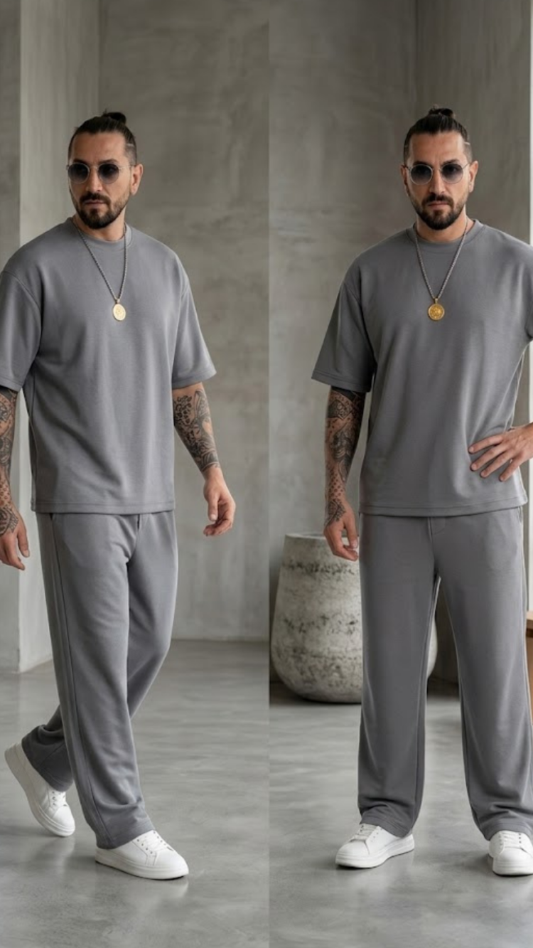 Gri Premium Oversize Baggy Alt-Üst Takım — Unisex Streetwear Set