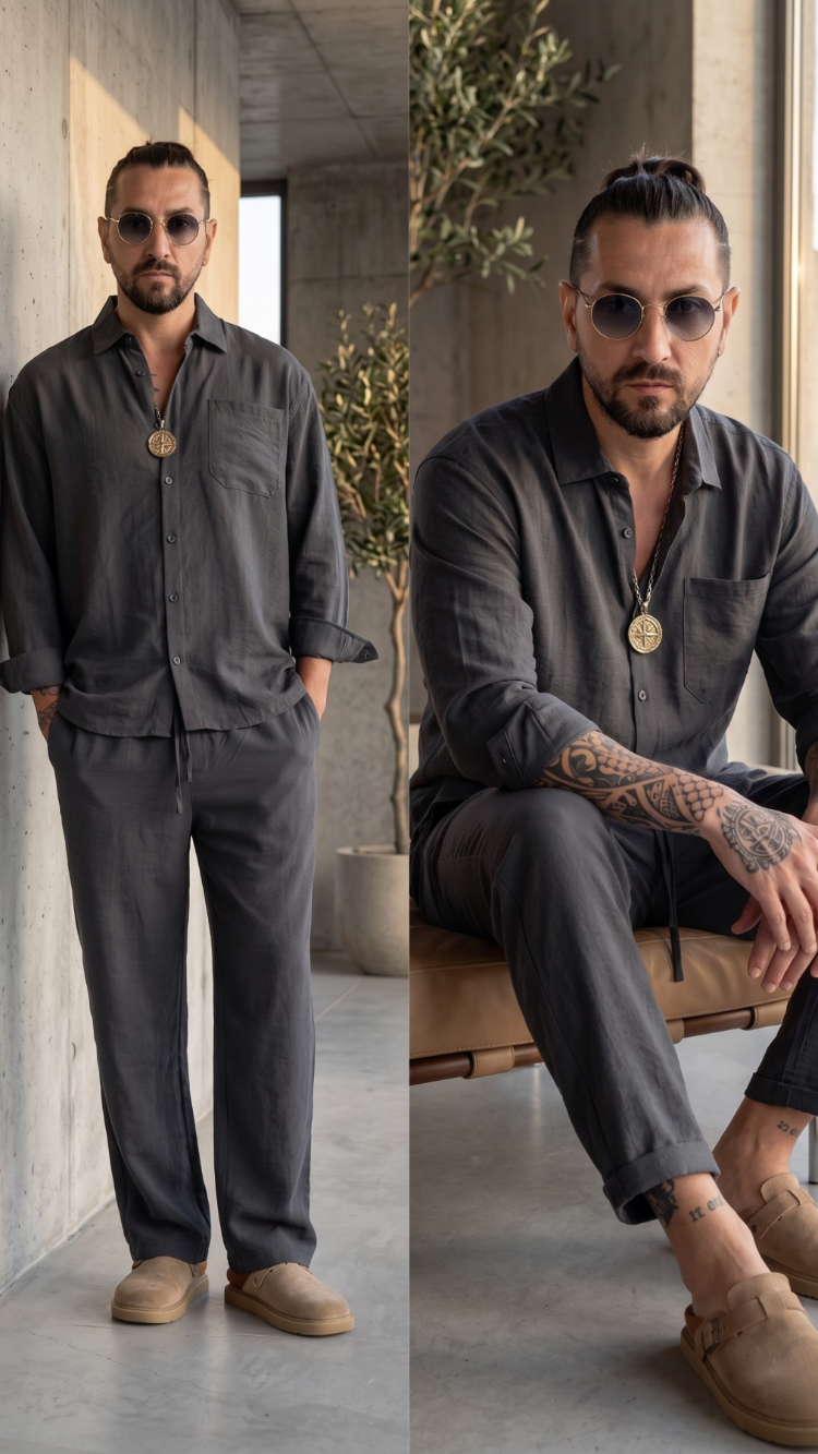Antrasit Modal Premium Erkek Takım — Rahat Oversize Alt-Üst Set