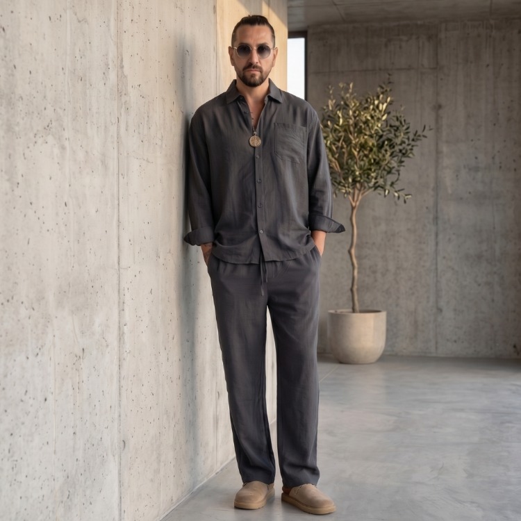 Antrasit Modal Premium Erkek Takım — Rahat Oversize Alt-Üst Set