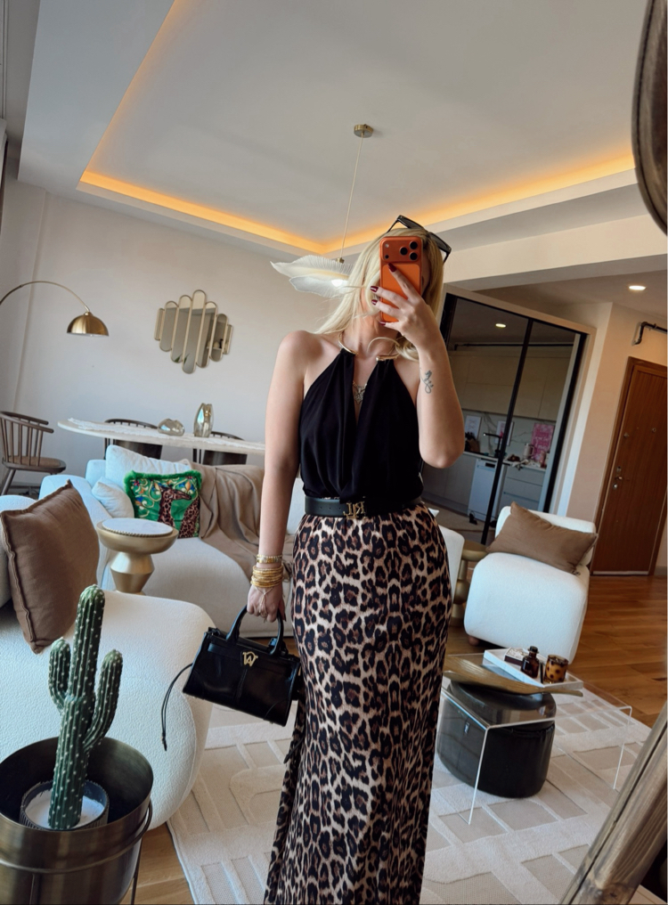 Leopar maxi etek