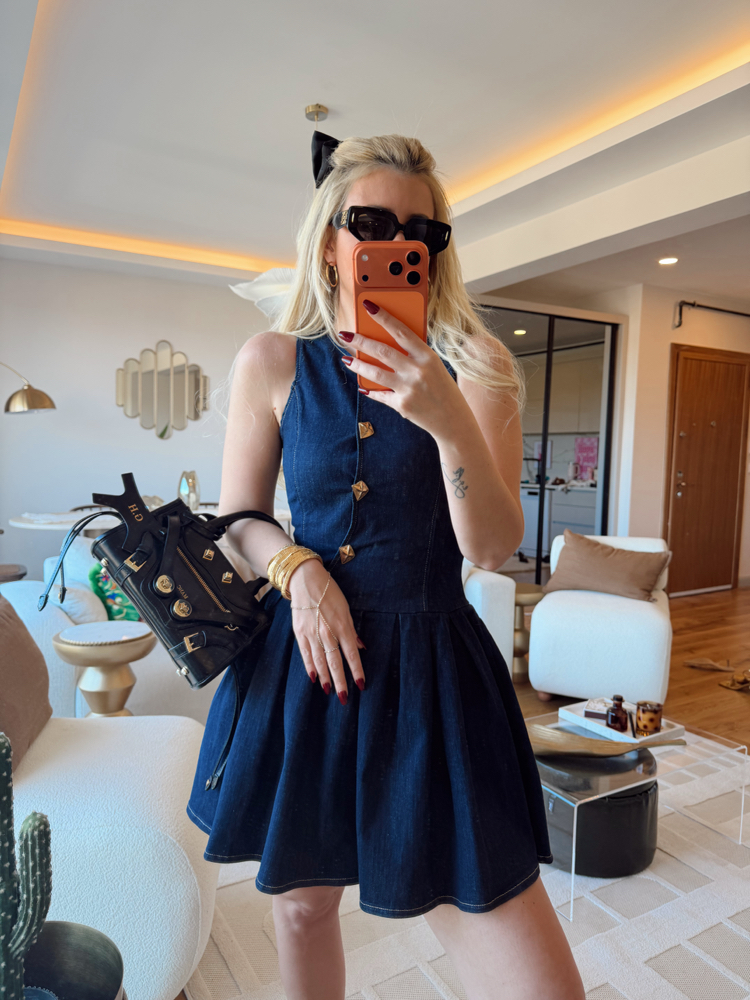Mini denim elbise