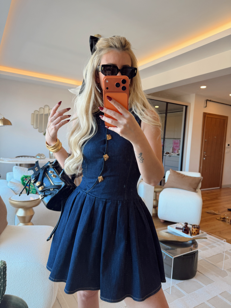 Mini denim elbise
