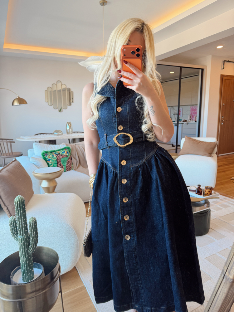 Maxi denim elbise
